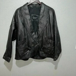 Women's Vintage Sanzzini Genuine Leather Jacket XL Black Made in India Biker